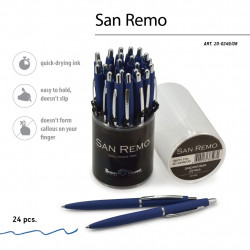 *Lodīšu pildspalva HobbyTime San Remo, zils korpuss, automātiska, 1mm, zila