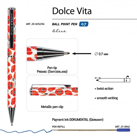 Lodīšu pildspalva HobbyTime Dolce Vita Magones, pagriežama, 1mm, zila
