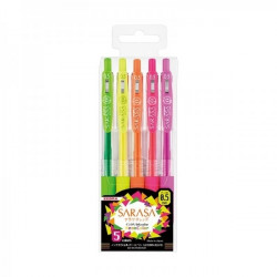 *Gēla pildspalvu komplekts Zebra Sarasa Clip, 5gab/iep, neona krāsas