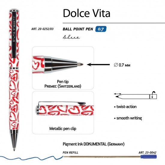 *Lodīšu pildspalva Bruno Visconti Dolce Vita ar sirsniņam, 0,7mm, zila