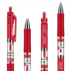 Gēla pildspalva Deli S01, 0.5mm, automātiska, sarkana