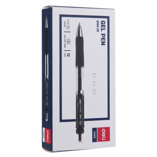 Gēla pildspalva Deli Q10420, 0.5mm, automātiska, melna