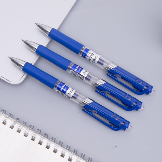 Ручка гелевая Deli EQ10430 авт. 0.5мм резиновая манжета прозрачный синие чернила