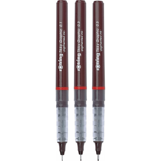 Flomāstertipa pildspalvu komplekts rOtring Tikky 0.1,0.3,0.5, melni