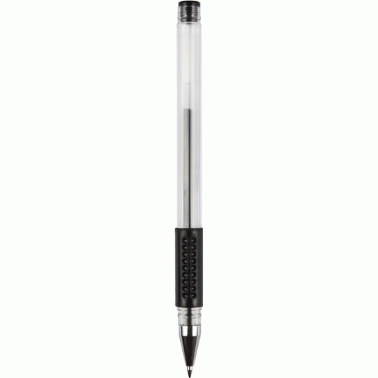Ручка гелевая "Attomex" d=0,5 мм, прозрачный корпус с металлическим наконечником и каучуковым держателем, сменный стержень, индивидуальная маркировка, черная