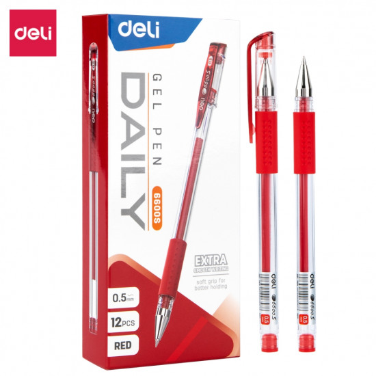 Gēla pildspalva Deli Daily, 0.5mm, sarkana