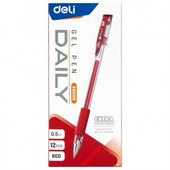 Ручка гелев. Deli Daily E6600SRed прозрачный d=0.5мм красные чернила резиновая манжета