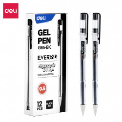 Gēla pildspalva Deli Every, 0.5mm, ar korķīti, melna