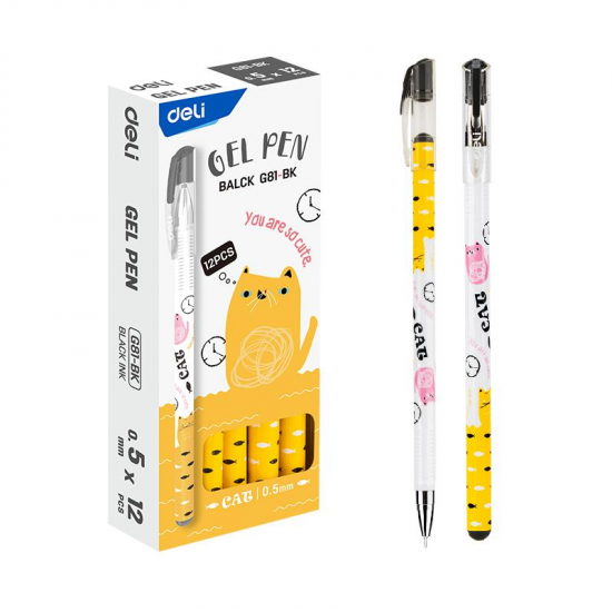 Gēla pildspalva DeliI G81-BK, Cat 0,5mm, melna