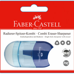 Zīmuļu asināmais ar dzēšgumiju Faber-Castell, 1 caurums, blisterī, zils