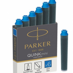 Tintes kapsulas Parker Quink Washable, nomazgājamas, Mini, 6gab/iep, zilas