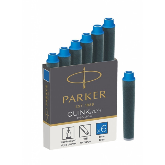 Tintes kapsulas Parker Quink Washable, nomazgājamas, Mini, 6gab/iep, zilas