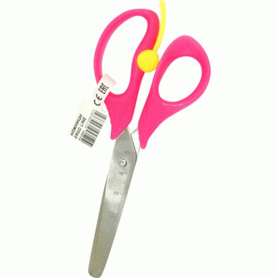 Ножницы детские "deVENTE. Cosmo Ergo Line" 13 см, с линейкой, эргономичные пластиковые кольца с упором, в картонном дисплее, 3 цвета ассорти