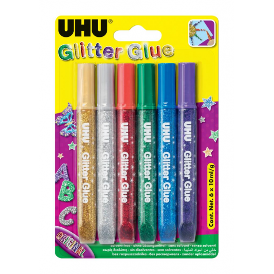 UHU Glitter Glue 6x10ml original Blister