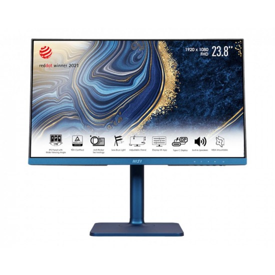 LCD Monitor|MSI|Modern MD241P Ultramarine|23.8"|Panel IPS|1920x1080|16:9|75Hz|5 ms|Speakers|Swivel|Pivot|Height adjustable|Tilt|MODERNMD241PULTRAMARINE