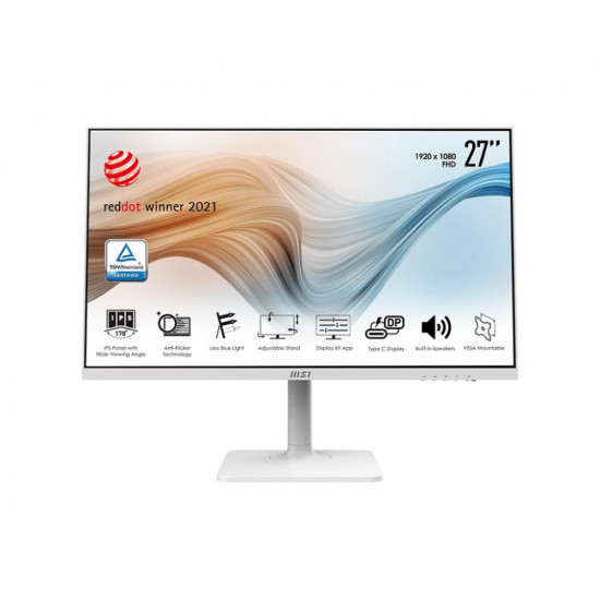 LCD Monitor|MSI|Modern MD271PW|27"|Business|Panel IPS|1920x1080|16:9|75Hz|Matte|5 ms|Speakers|Swivel|Pivot|Height adjustable|Tilt|Colour White|MODERNMD271PW