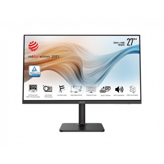 LCD Monitor|MSI|Modern MD271QP|27"|Business|Panel IPS|2560x1440|16:9|75Hz|Matte|5 ms|Speakers|Swivel|Pivot|Height adjustable|Tilt|Colour Black|MODERNMD271QP